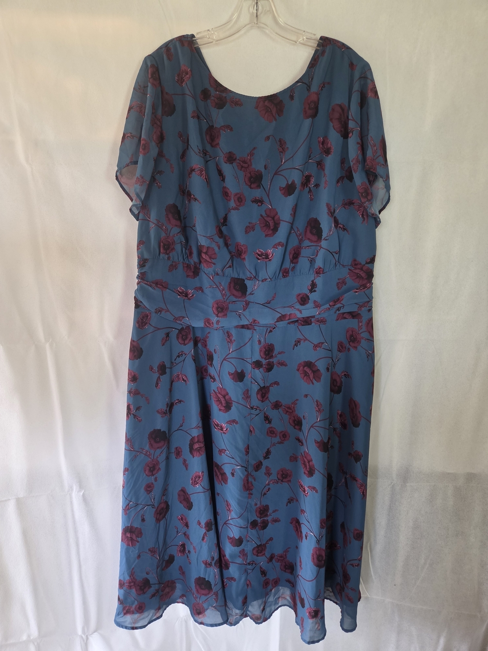 eshakti Blue Floral Midi Dress with Purple Rose Print